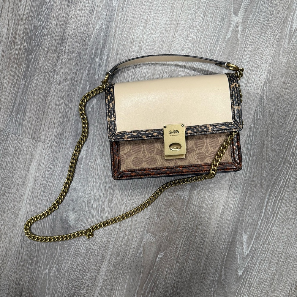 Coach Signature Hutton Convertible Crossbody Shoulder - Snakeskin Color Block - Picture 8 of 11